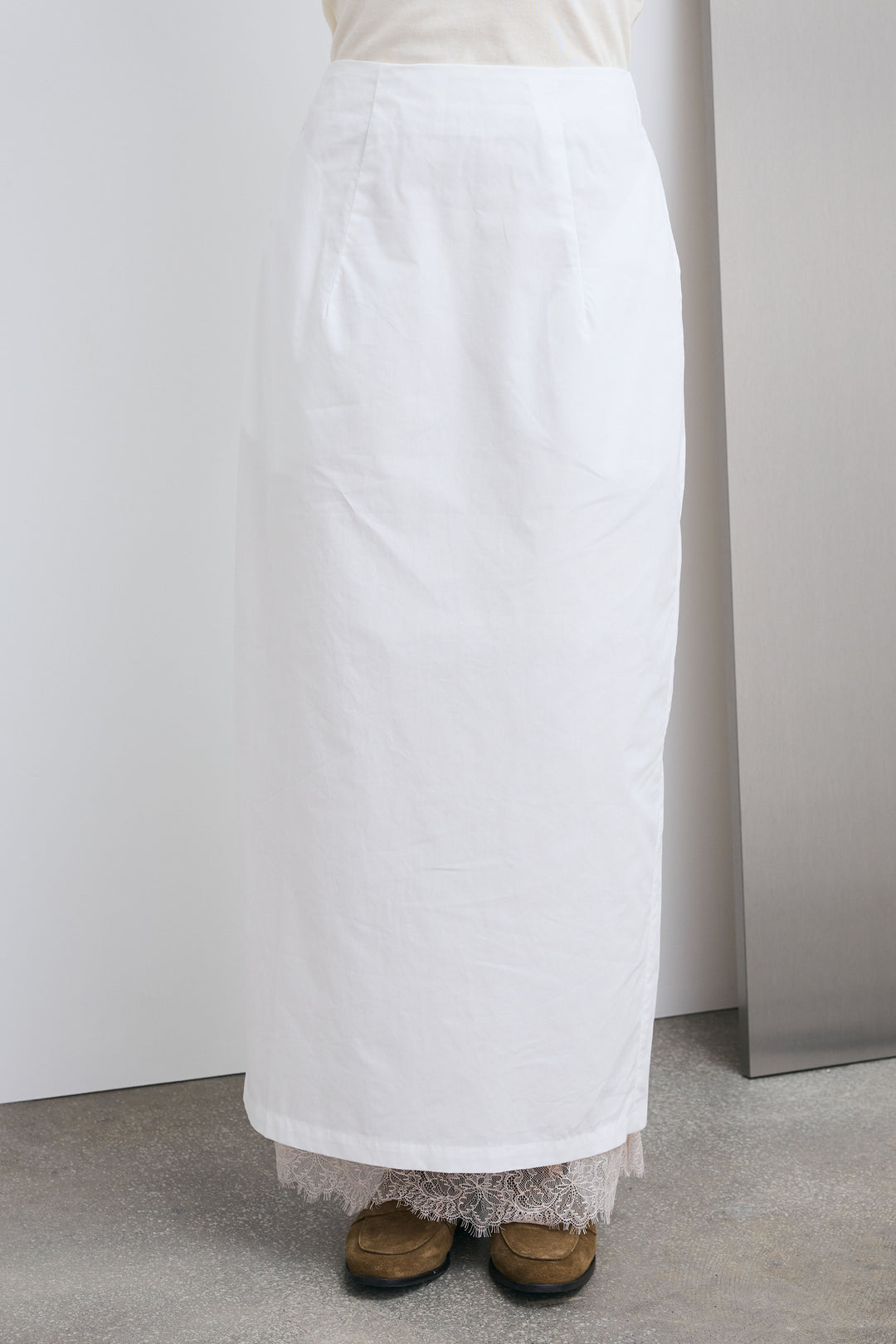 [予約/SET]アシメギャザードレープT+裾レースレイヤードスカート(2set)