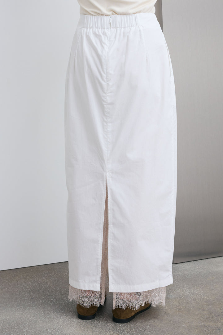 [予約/SET]ボーダーリンガーシャツ+裾レースレイヤードスカート(2set)