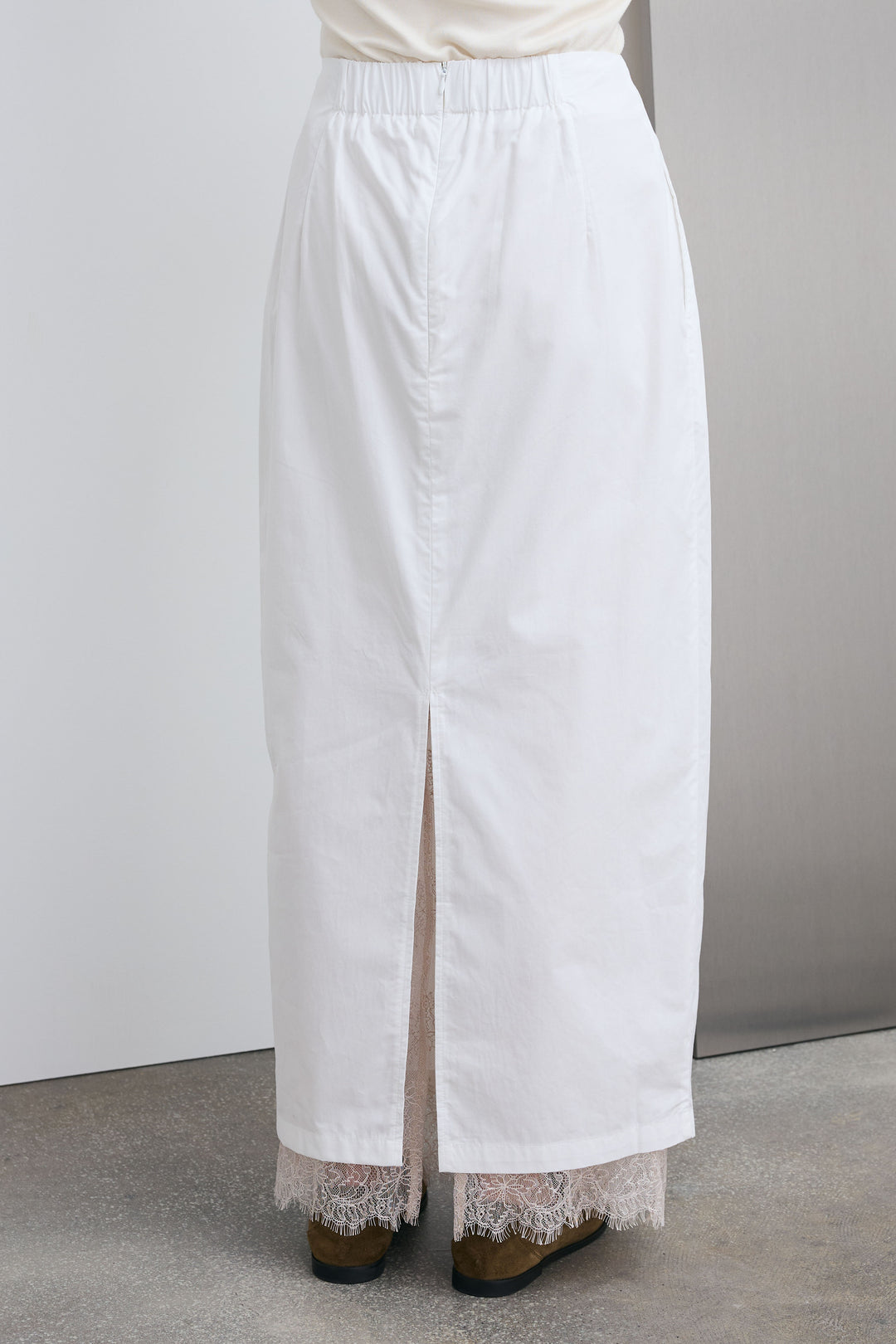 [予約/SET]アシメギャザードレープT+裾レースレイヤードスカート(2set)