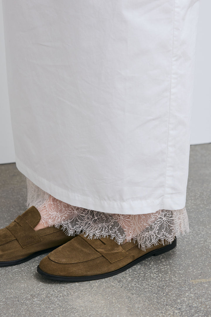 [予約/SET]ボーダーリンガーシャツ+裾レースレイヤードスカート(2set)