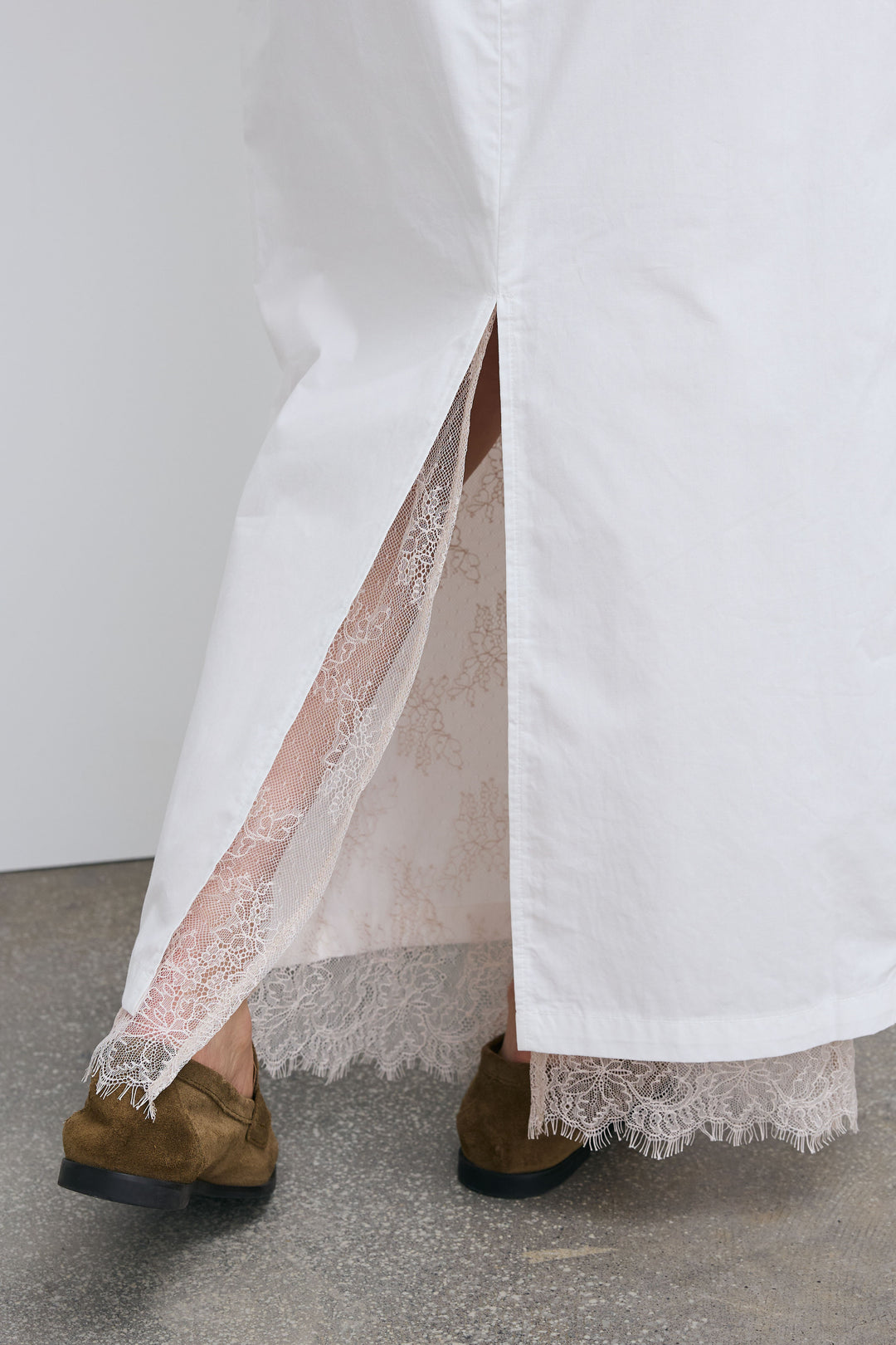 [予約/SET]ボーダーリンガーシャツ+裾レースレイヤードスカート(2set)