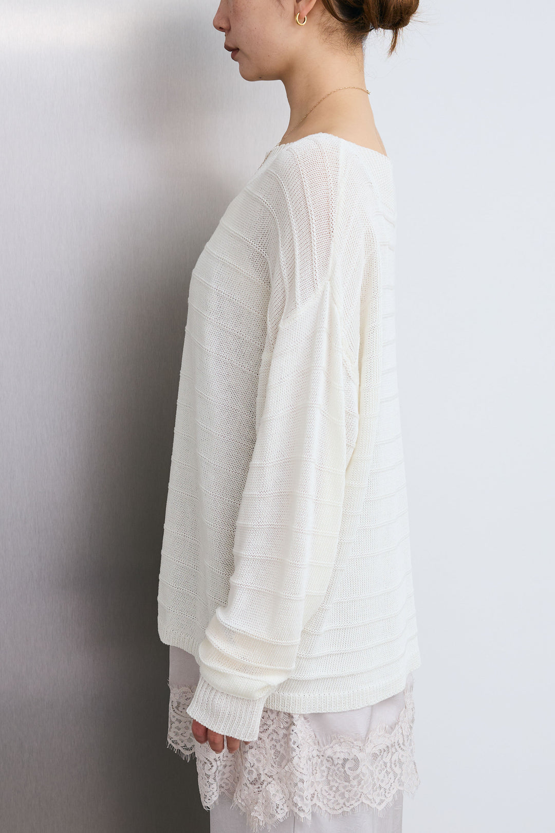 [予約]ボートネックテクスチャーボーダーサマーニット