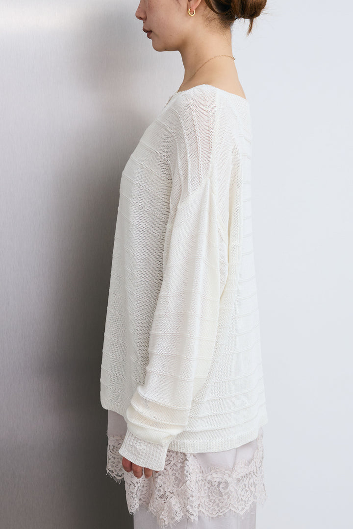 [予約/SET]ボートネックテクスチャーボーダーサマーニット+サイドベルトタックパンツ(2set)