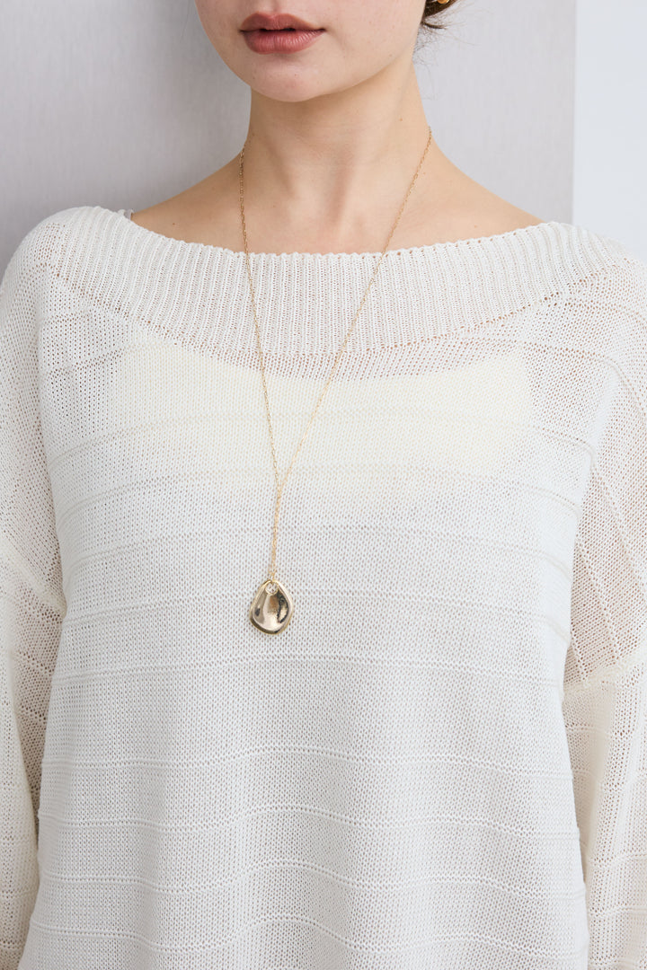 [予約/SET]ボートネックテクスチャーボーダーサマーニット+スリットレースサテンパンツ(2set)