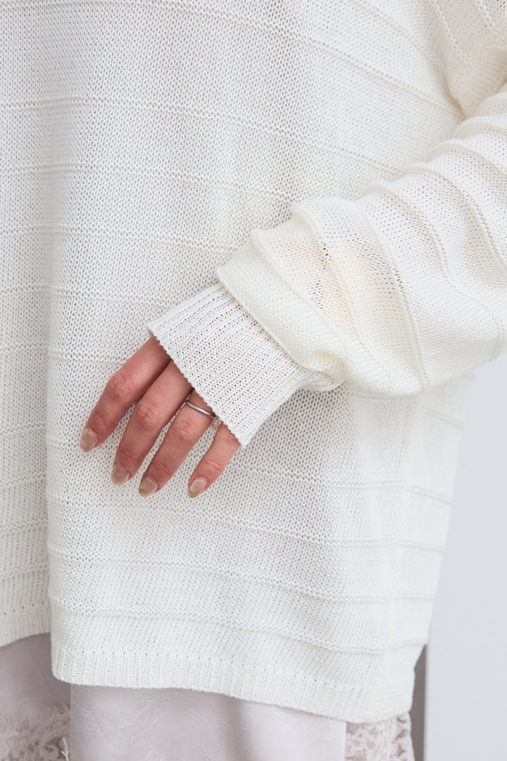 [予約/SET]ボートネックテクスチャーボーダーサマーニット+レーストリムキャミ+スリットレースサテンパンツ(3set)