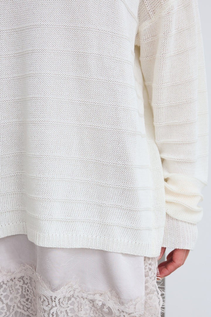 [予約/SET]ボートネックテクスチャーボーダーサマーニット+サイドベルトタックパンツ(2set)