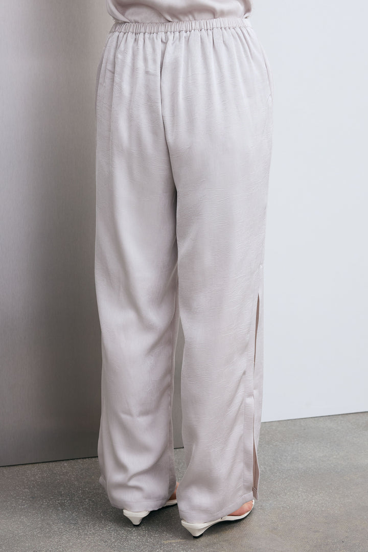 [予約/SET]ボートネックテクスチャーボーダーサマーニット+スリットレースサテンパンツ(2set)