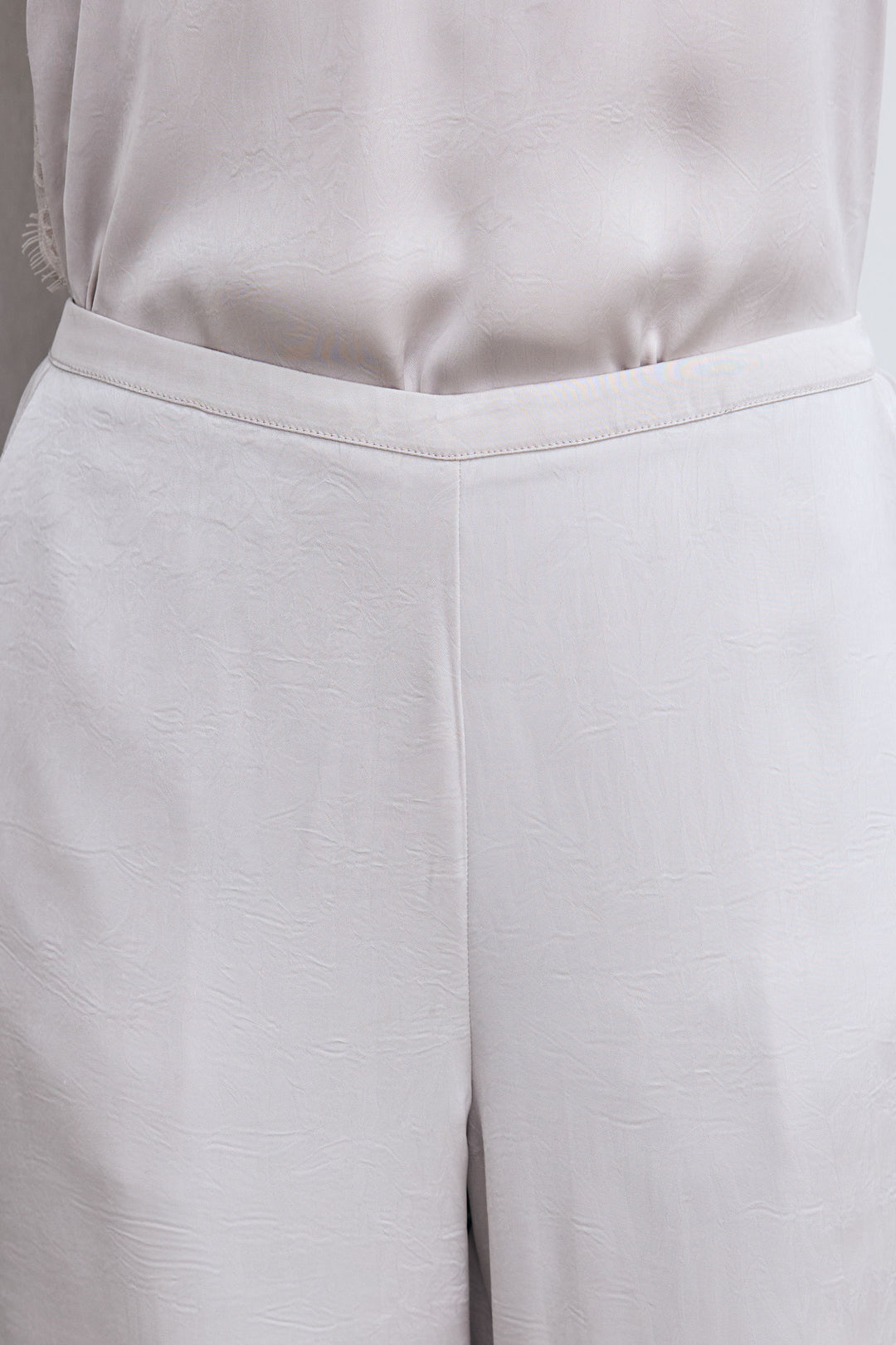 [予約/SET]ボートネックテクスチャーボーダーサマーニット+スリットレースサテンパンツ(2set)