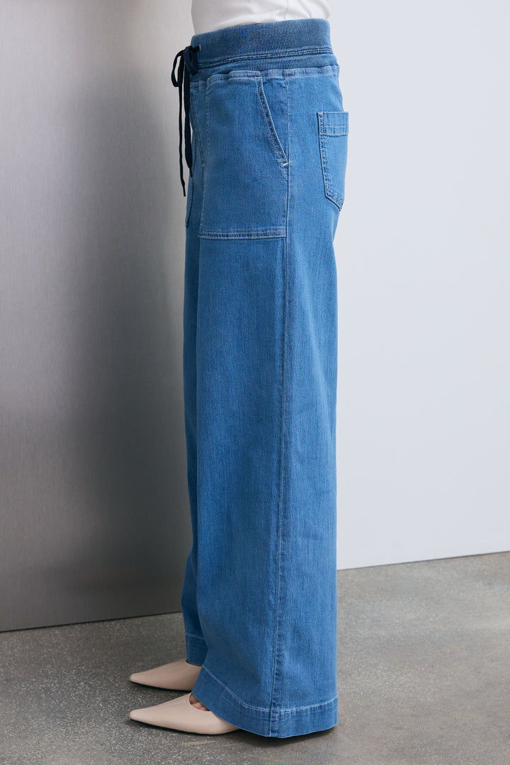 [予約/SET]レーストリムサテンノースリーブブラウス+リネンタッチVネックジレ+ストレッチイージーデニム(3set)