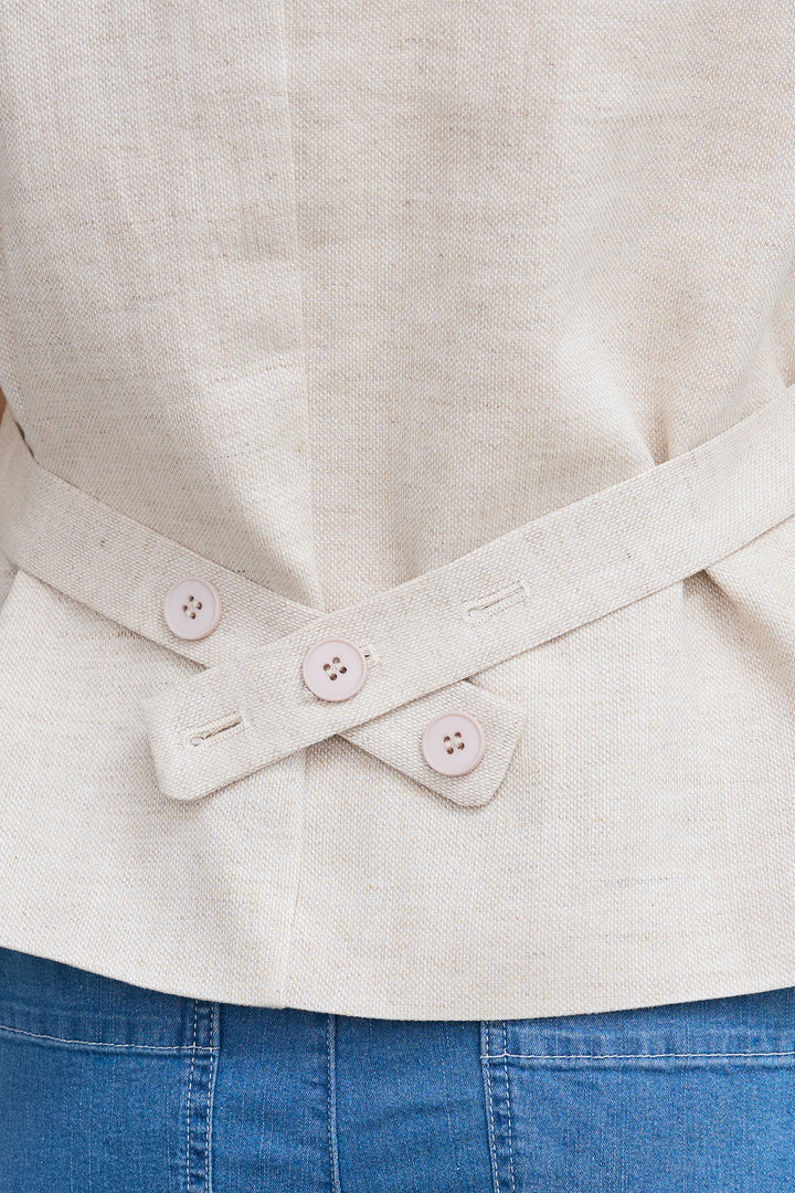 [予約/SET]レーストリムサテンノースリーブブラウス+リネンタッチVネックジレ+ストレッチイージーデニム(3set)