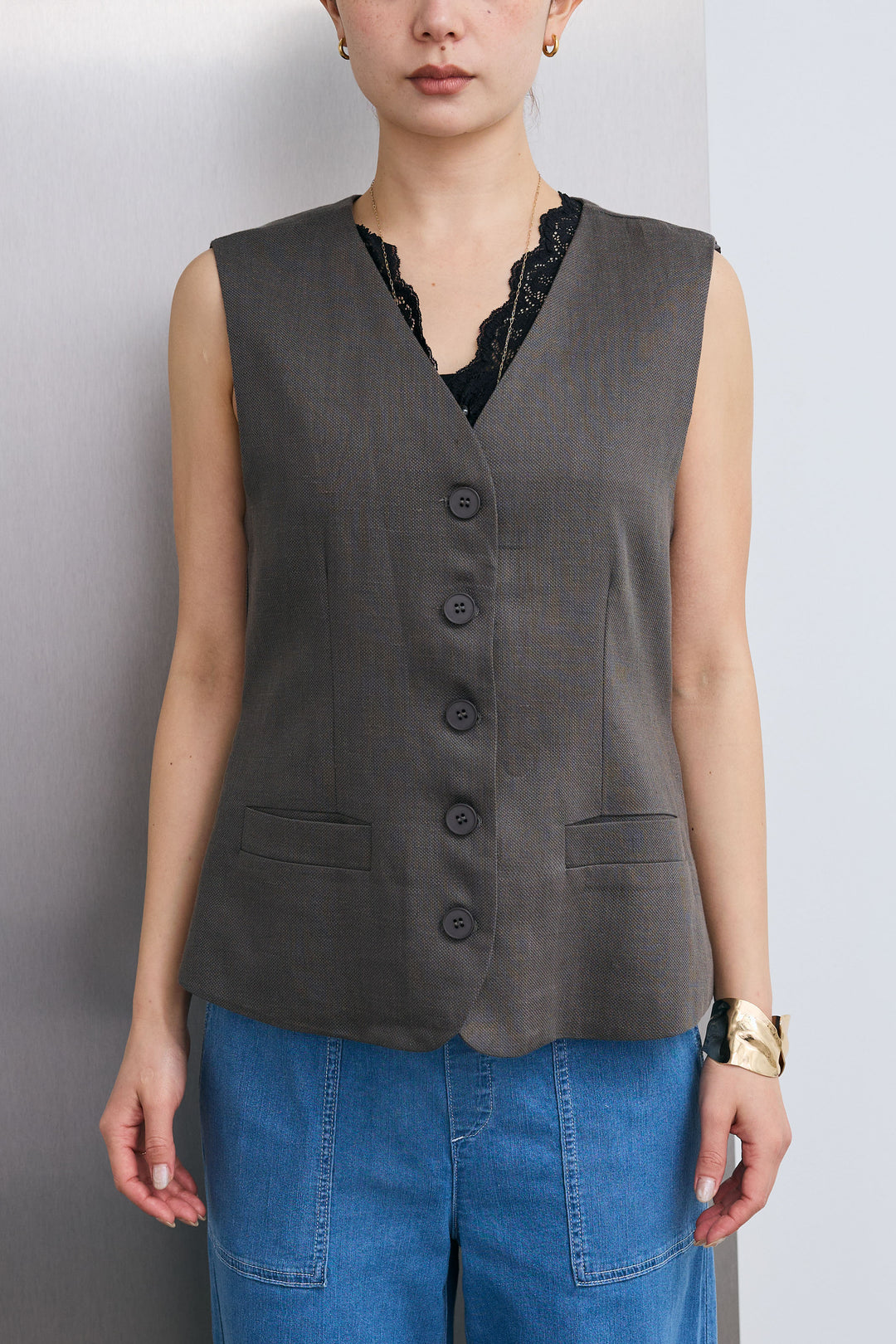 [予約]リネンタッチVネックジレ