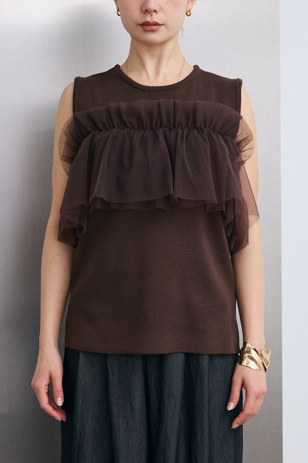 [予約]チュールフリルスポンジニットPO