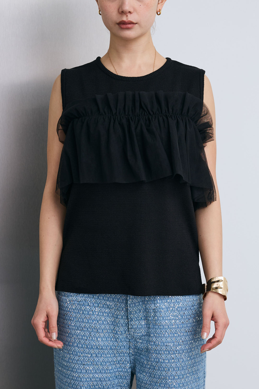 [予約]チュールフリルスポンジニットPO