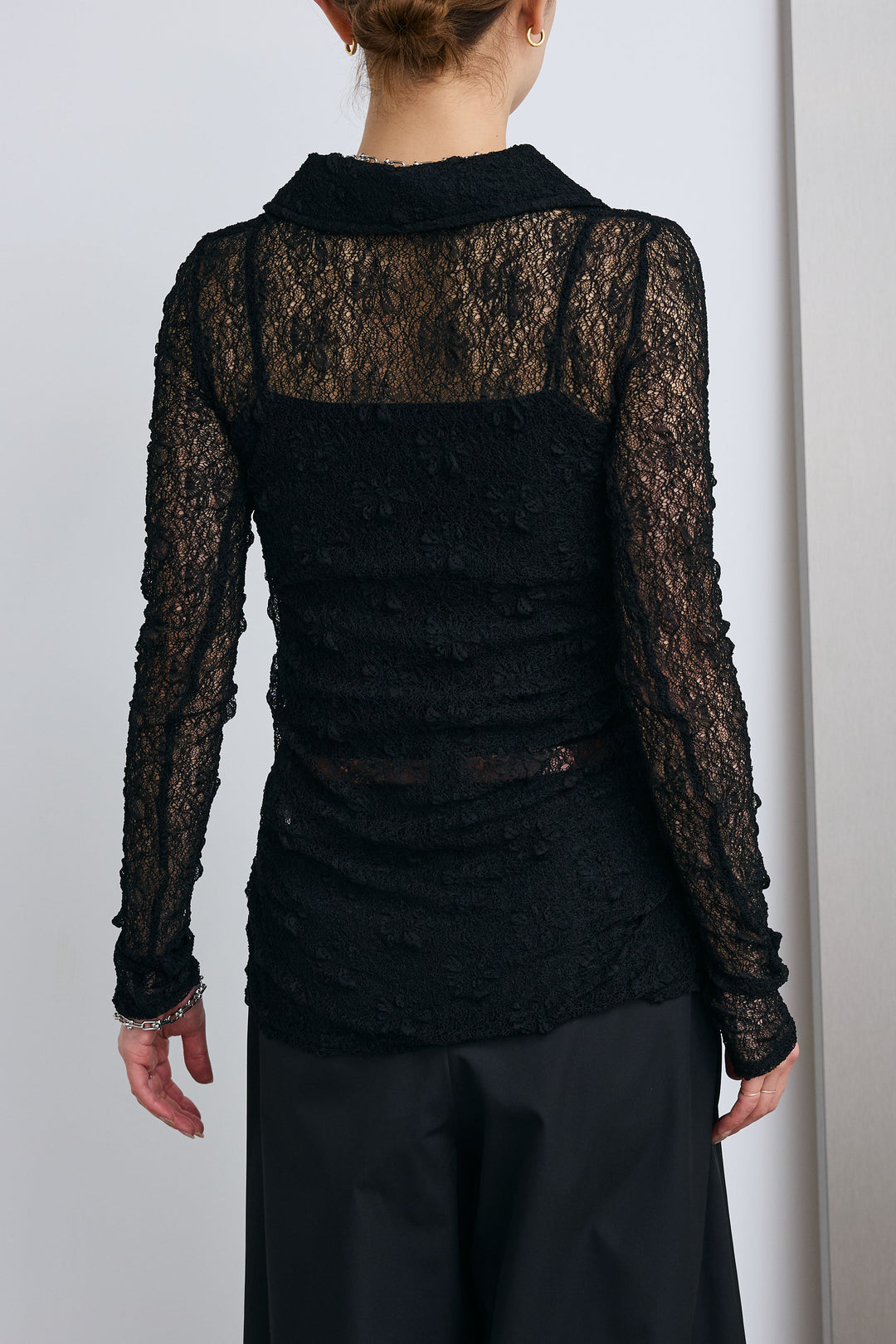 [予約/SET]シアーレース襟付きカーデ+ハイウエストタックワイドパンツ(2set)