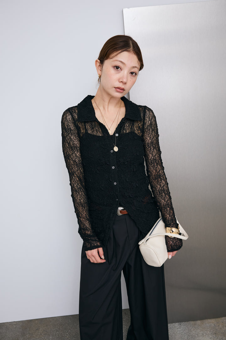 [予約]シアーレース襟付きカーデ