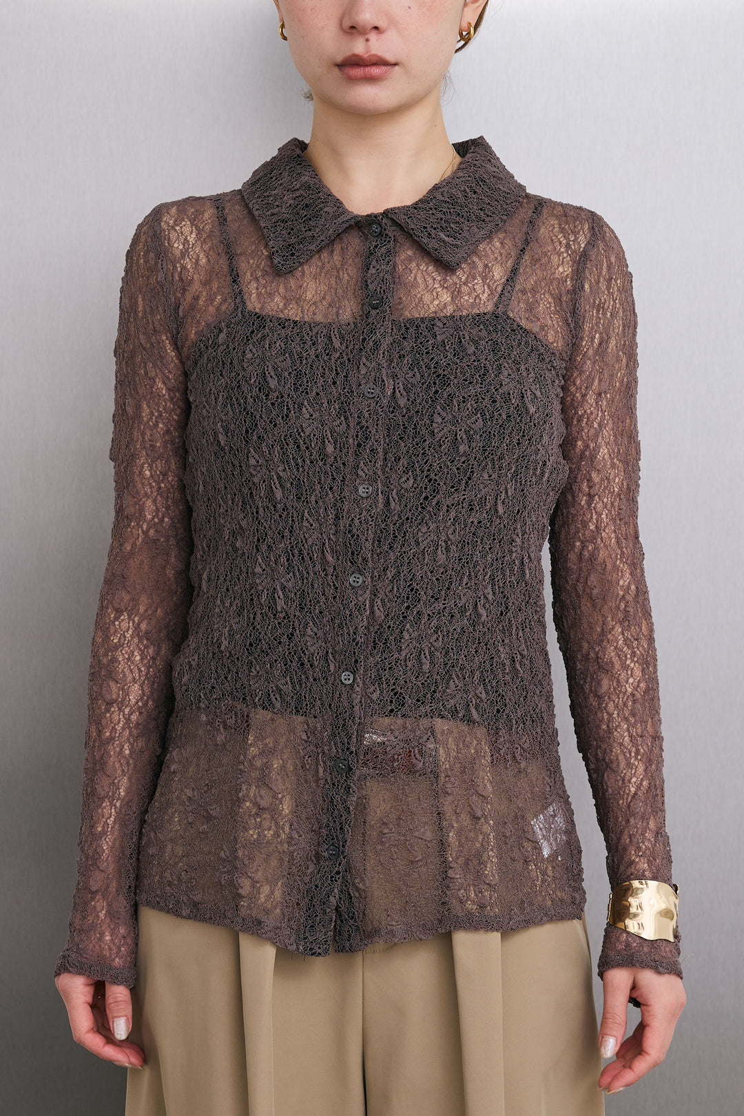 [予約]シアーレース襟付きカーデ