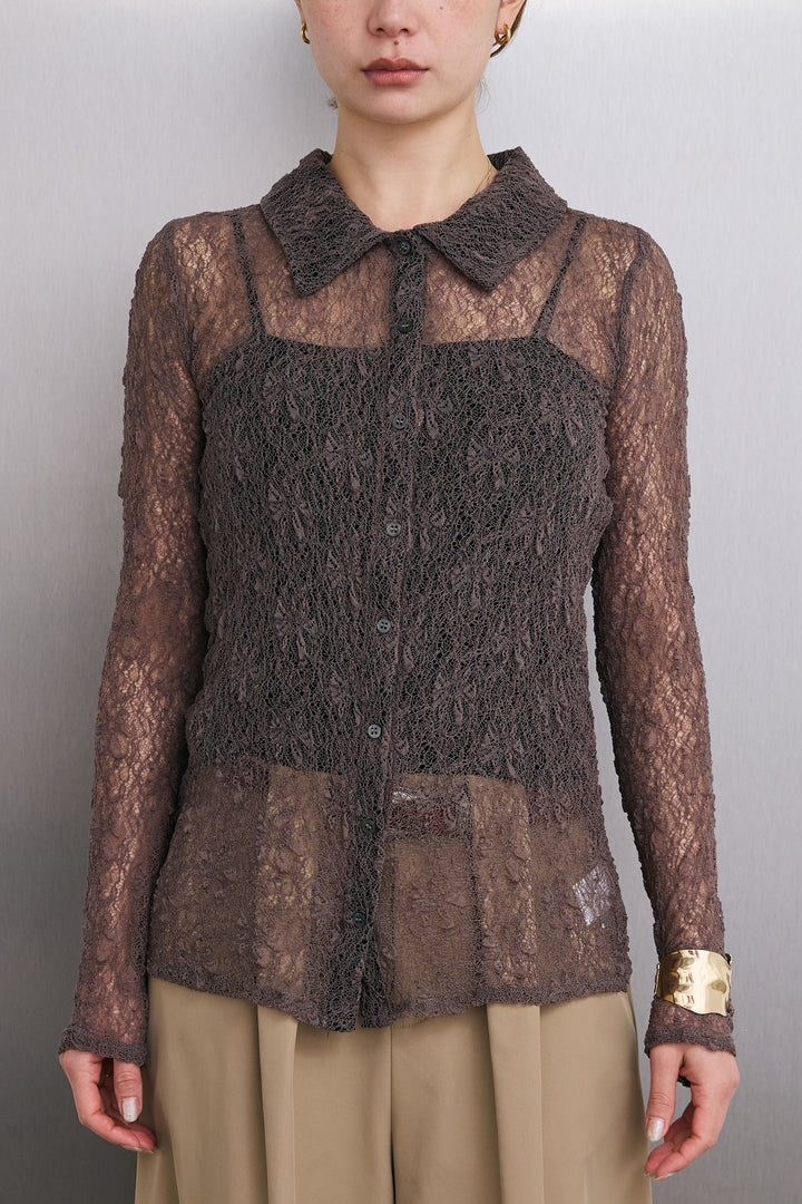 [予約]シアーレース襟付きカーデ
