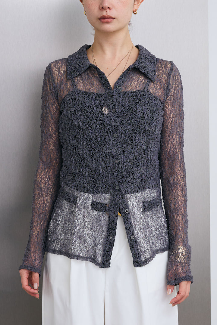 [予約]シアーレース襟付きカーデ