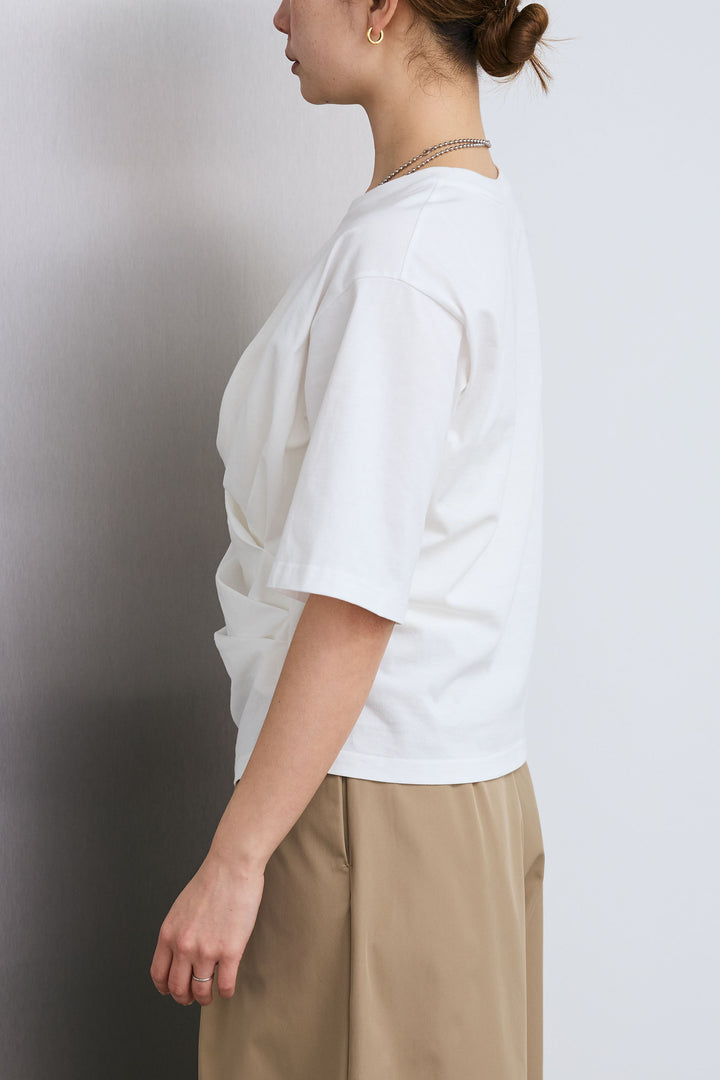 [予約/SET]アシメギャザードレープT+ハイウエストタックワイドパンツ(2set)