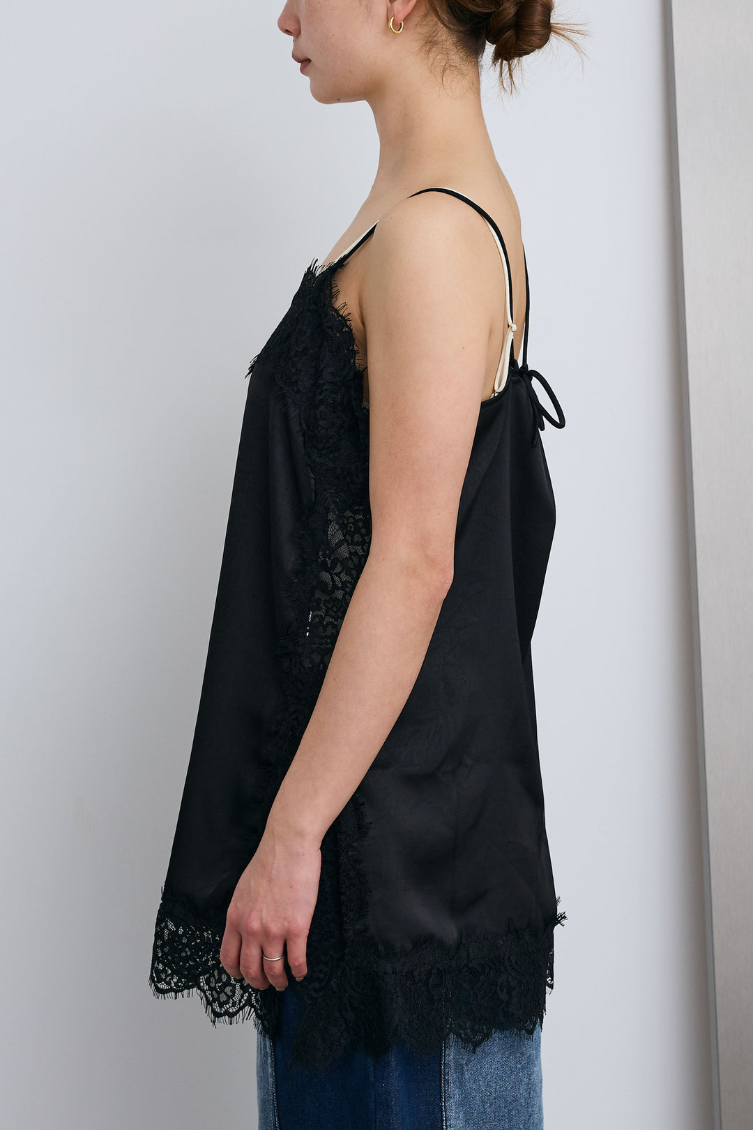 [予約/SET]ボートネックテクスチャーボーダーサマーニット+レーストリムキャミ+スリットレースサテンパンツ(3set)