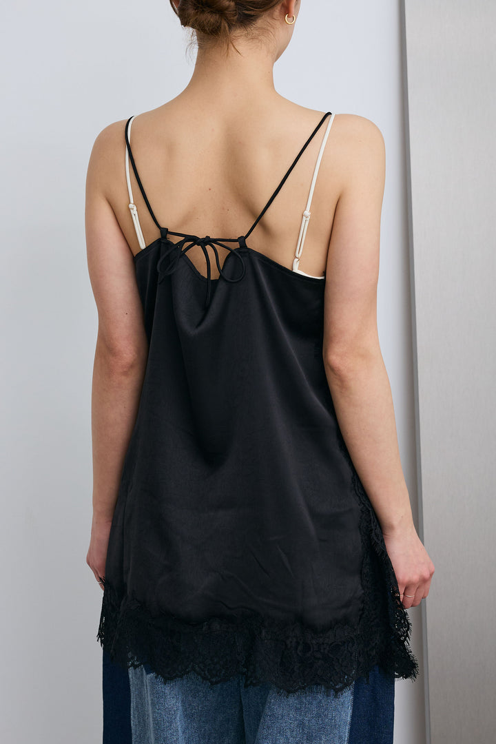 [予約/SET]ボートネックテクスチャーボーダーサマーニット+レーストリムキャミ+スリットレースサテンパンツ(3set)