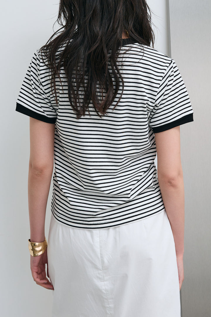 [予約/SET]ボーダーリンガーシャツ+裾レースレイヤードスカート(2set)