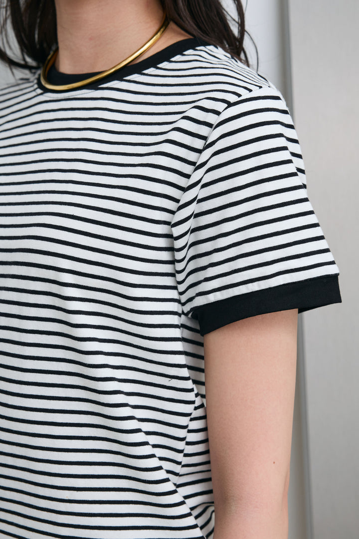 [予約/SET]ボーダーリンガーシャツ+裾レースレイヤードスカート(2set)