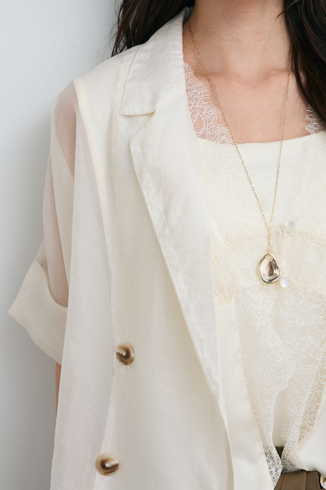 [予約/SET]シアーハーフスリーブジャケット+cooltouchレースロゴ刺繍Tシャツ+ダブルフェイスジャージースカート(3set)