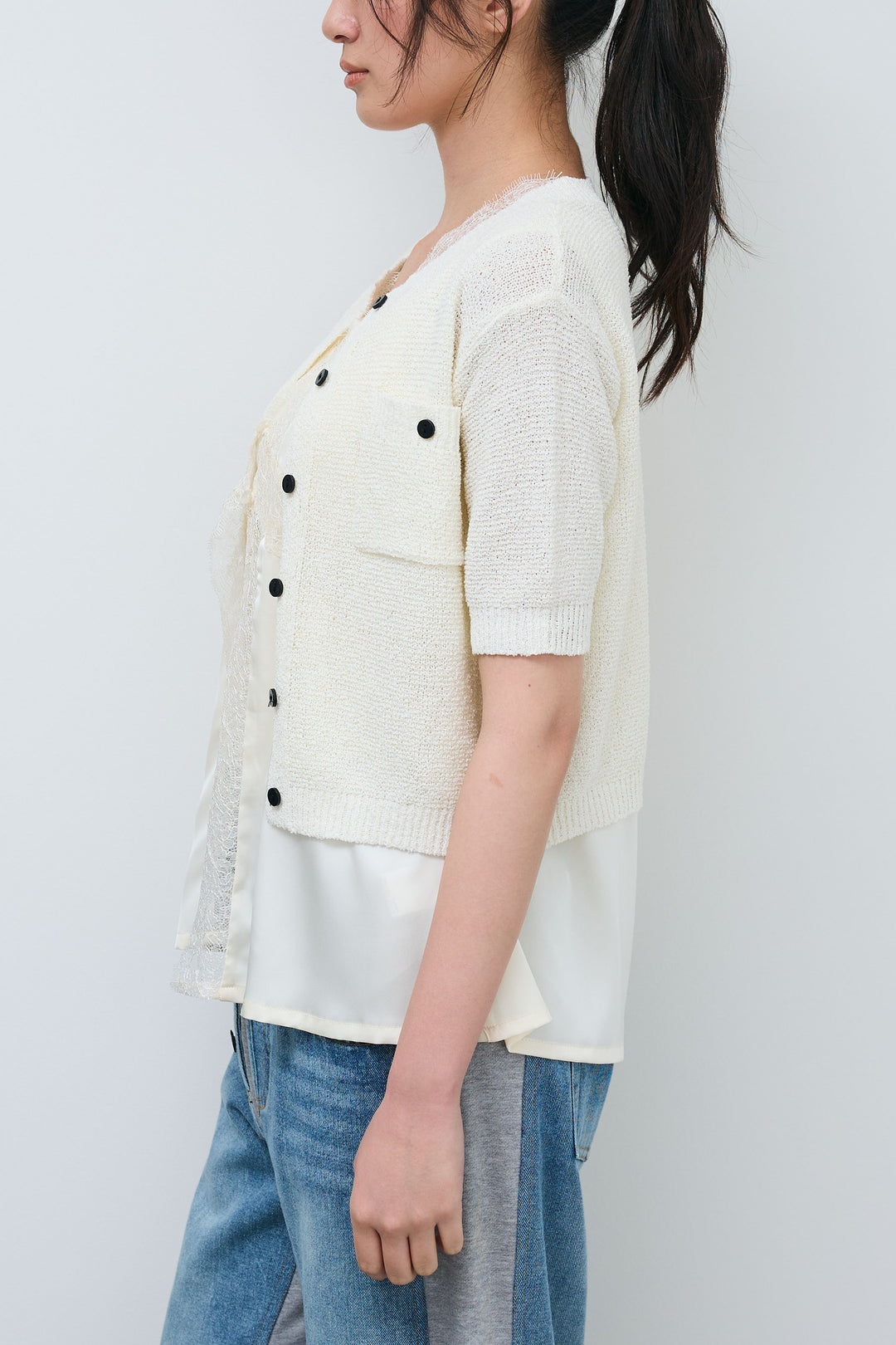 [予約]フロントポケットハーフスリーブカーディガン