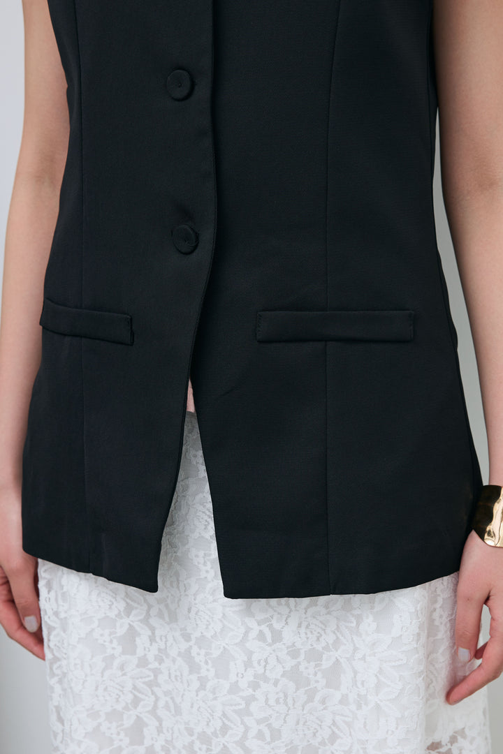 [予約/SET]クルーネックミディベスト+総レーススカート(2set)