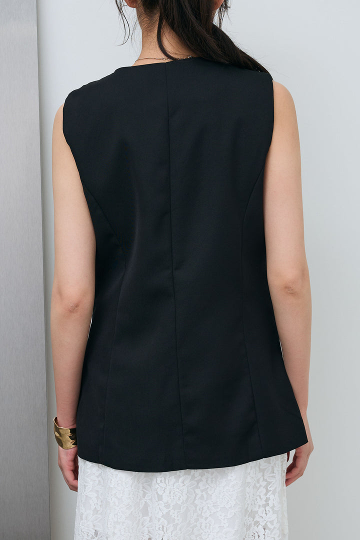 [予約/SET]クルーネックミディベスト+総レーススカート(2set)