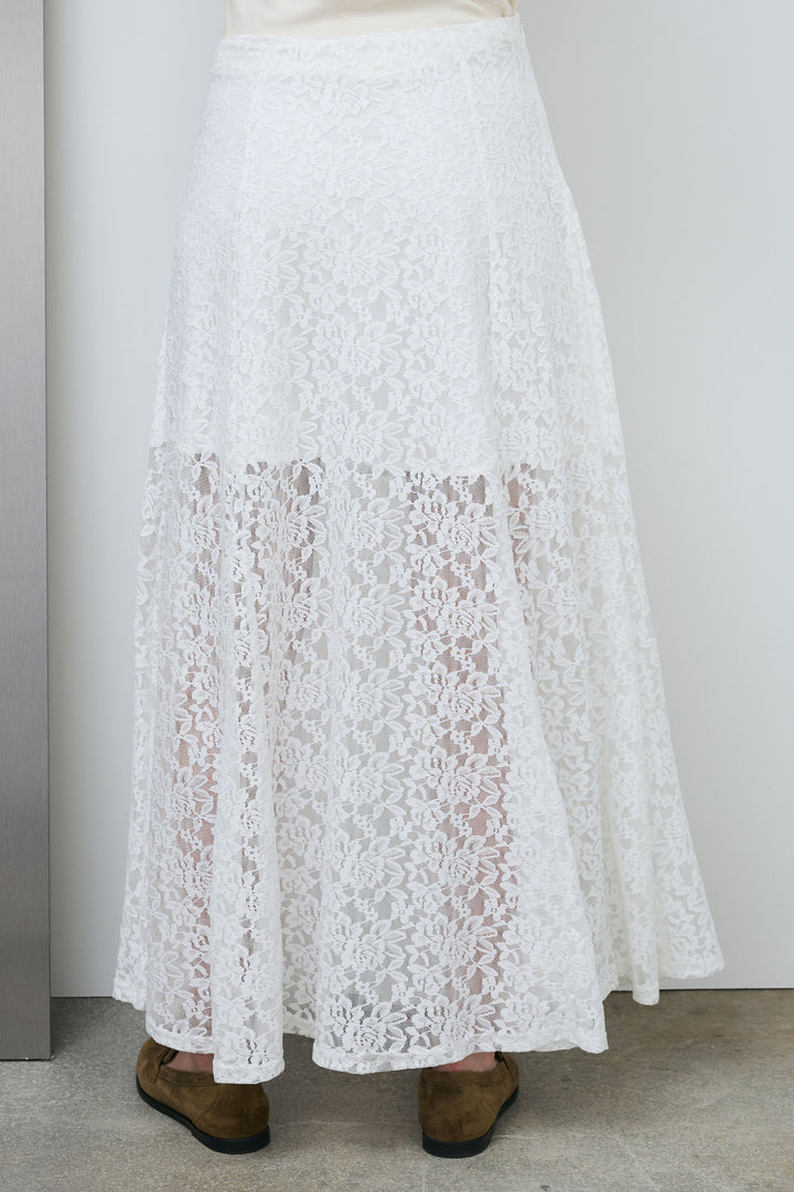 [予約/SET]クルーネックミディベスト+総レーススカート(2set)