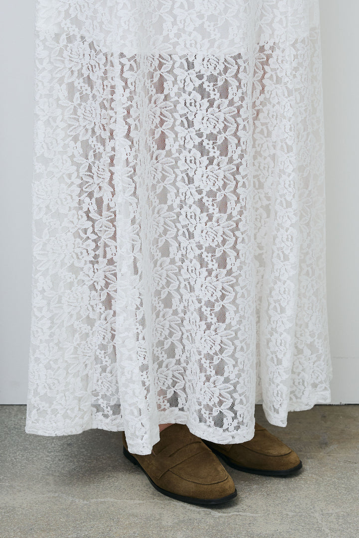 [予約/SET]クルーネックミディベスト+総レーススカート(2set)