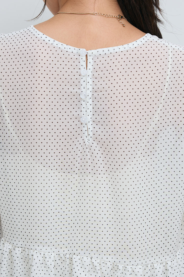 [予約/SET]シアードットブラウス+スウェット切り替えデニムパンツ(2set)