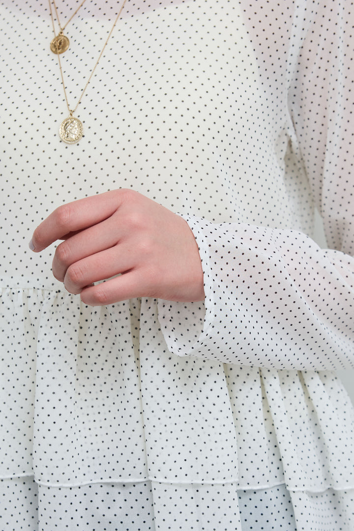 [予約/SET]シアードットブラウス+スウェット切り替えデニムパンツ(2set)