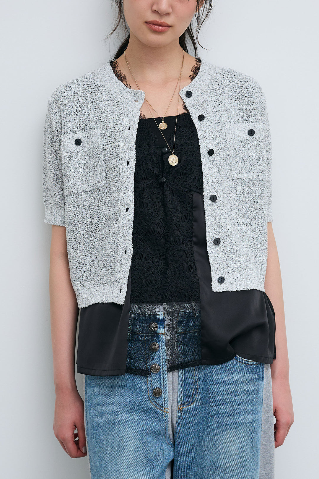 [予約]フロントポケットハーフスリーブカーディガン