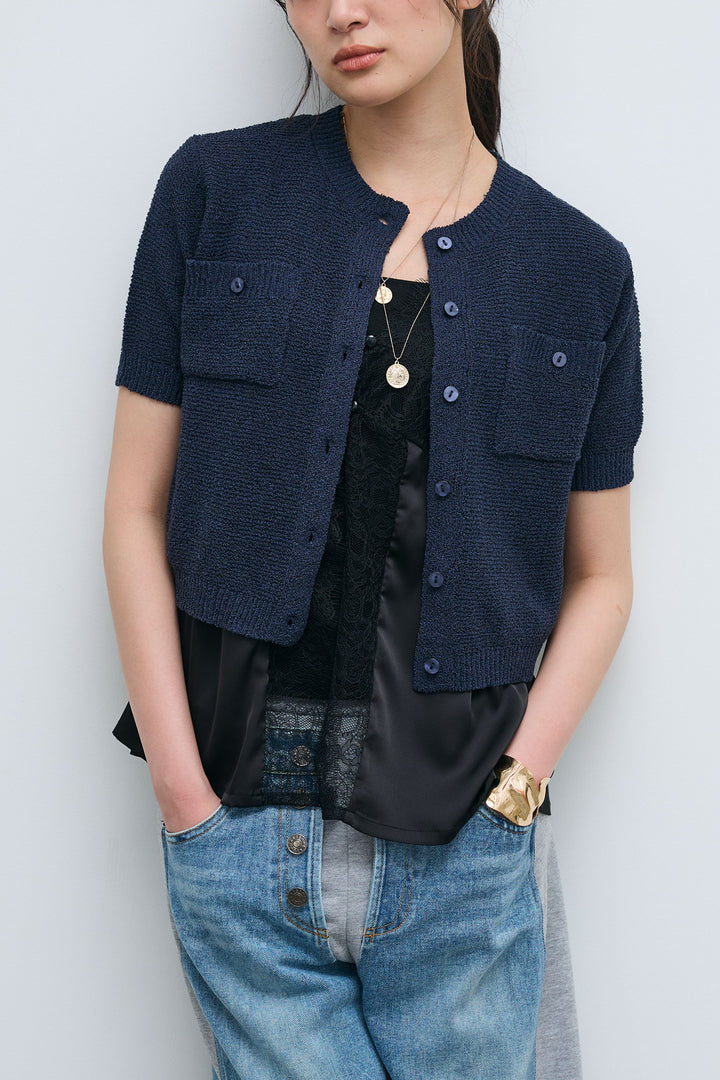 [予約]フロントポケットハーフスリーブカーディガン