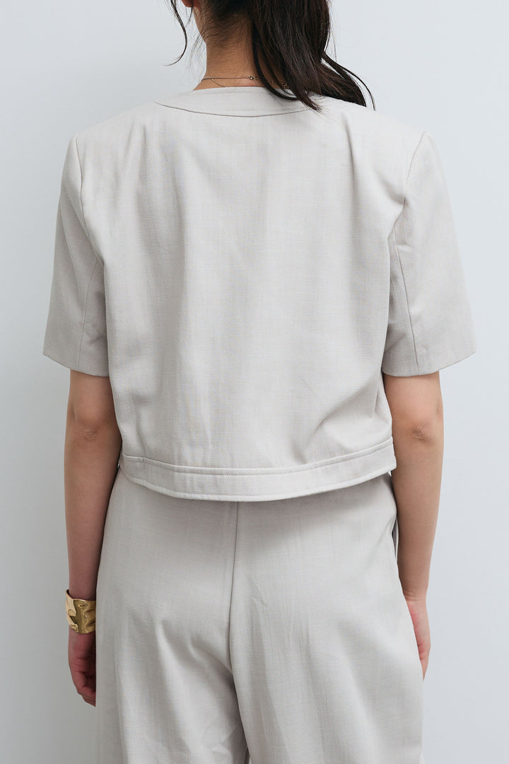 [予約]デニムライクノーカラーハーフスリーブセットアップ