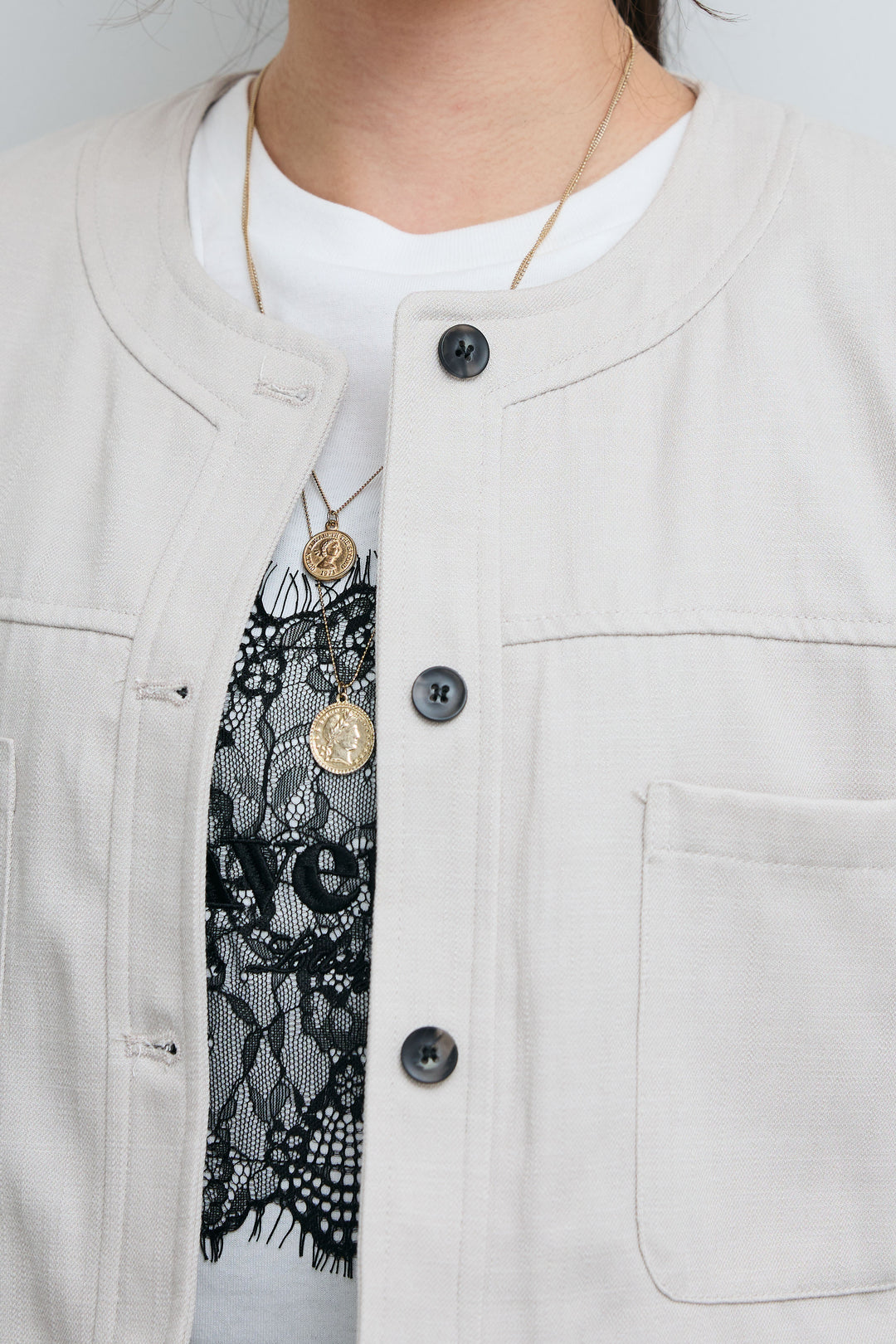 [予約]デニムライクノーカラーハーフスリーブセットアップ