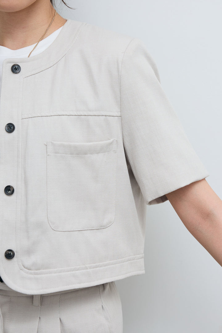 [予約]デニムライクノーカラーハーフスリーブセットアップ