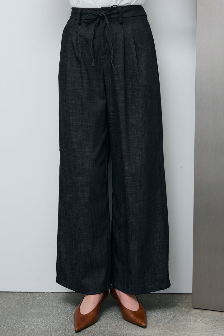 [予約]デニムライクノーカラーハーフスリーブセットアップ