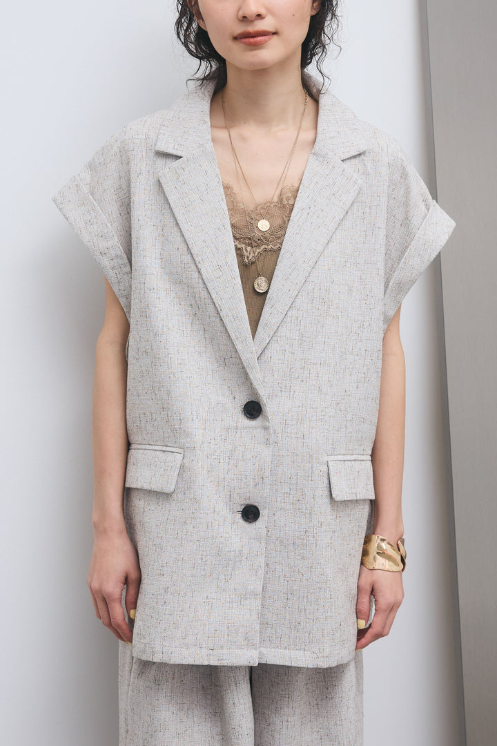 [予約/SET]サマーツイードテーラードジレ+サマーツイード2タックパンツ(2set)