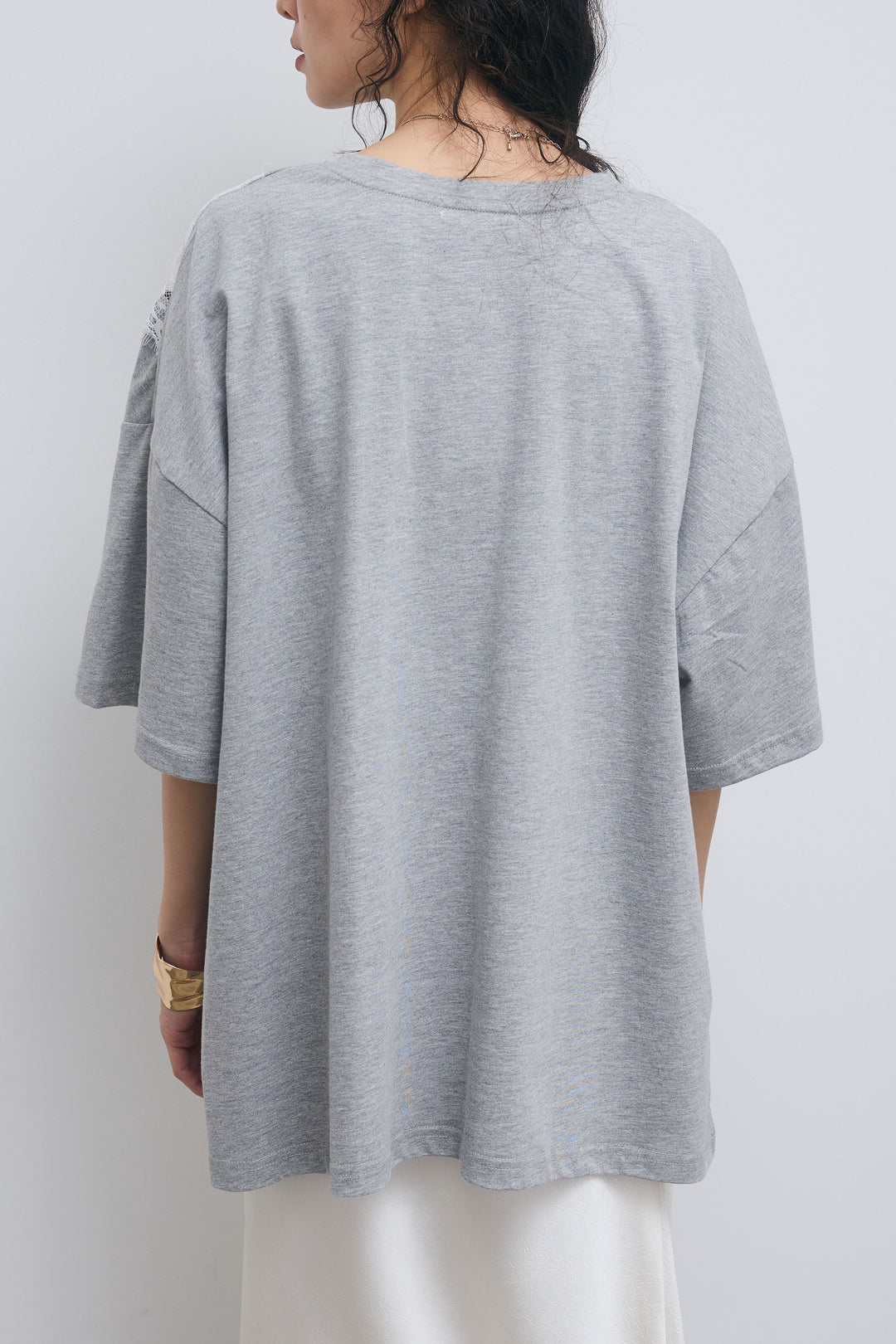 [予約/SET]レース切替Tシャツ+裾レースバイアススカート(2set)