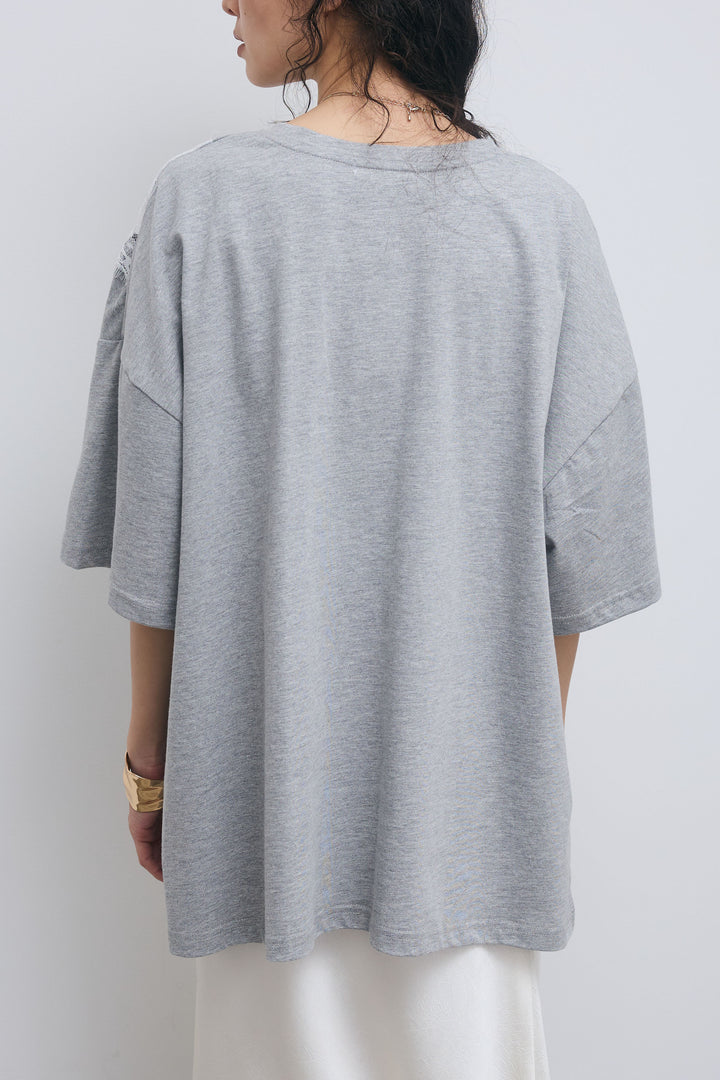 [予約/SET]レース切替Tシャツ+裾レースバイアススカート(2set)