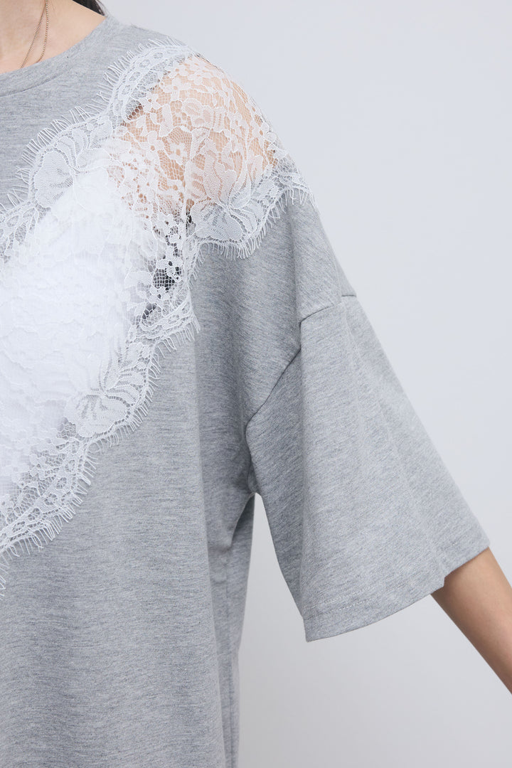 [予約/SET]レース切替Tシャツ+裾レースバイアススカート(2set)