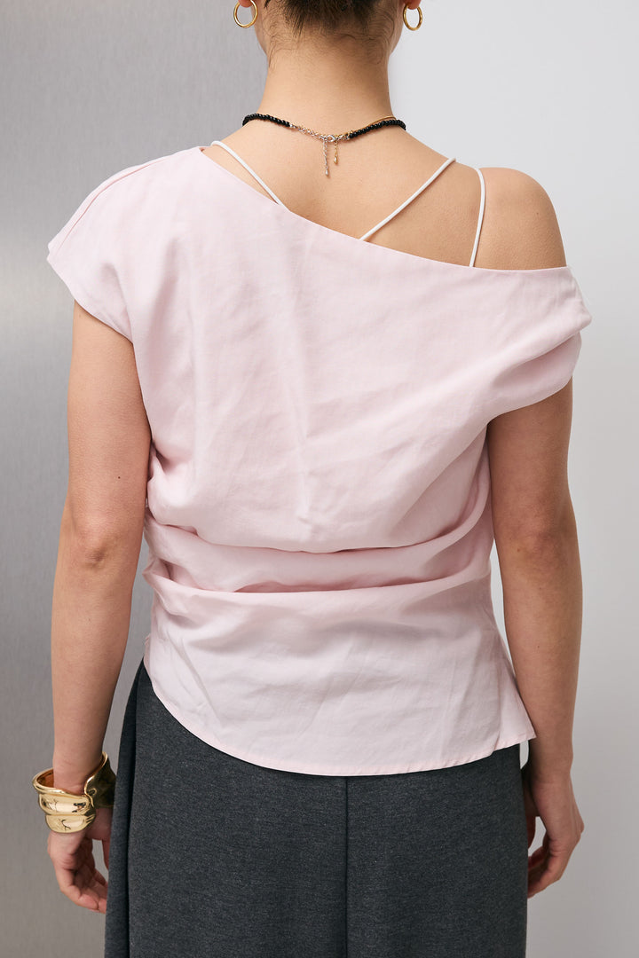 [予約/SET]リネン混アシメドレープブラウス+ボンディングタックパンツ(2set)