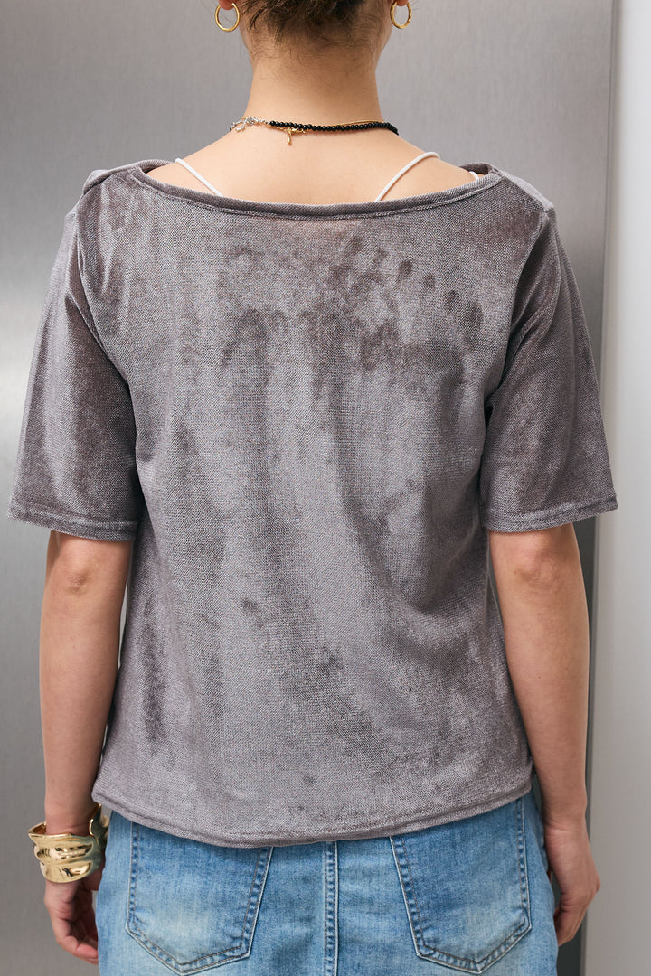 [予約/SET]シアーベロアハーフスリーブトップ+フロントジップストラップデザインデニムサロペット(2set)