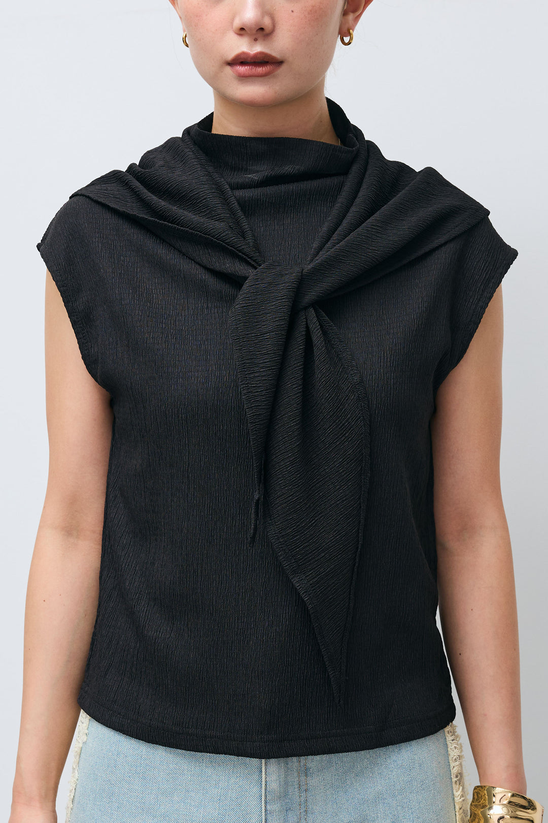 [予約/SET]スカーフ付き楊柳PO+スカラップレースキャミソール+12OZサイドレースデニム(3set)
