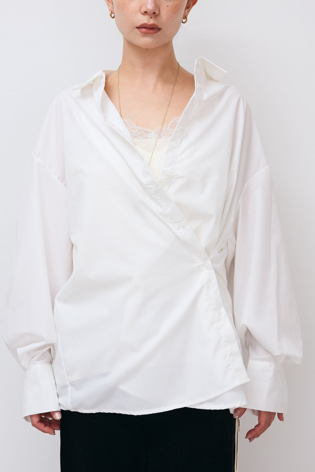 [予約/SET]2wayベーシックルーズシャツ+フェイクレザーキュロット(2set)
