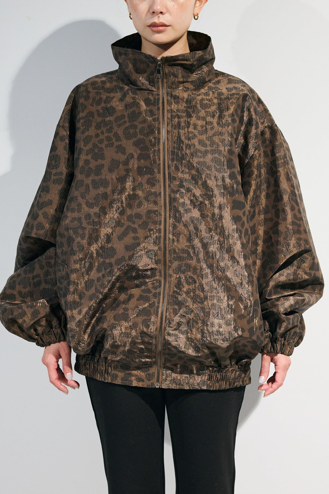 [予約/SET]グロッシーレオパードブルゾン+カットナロースカート(2set)